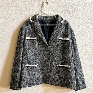 Talbots Woman Plus‎ Sz 22W Black & White Long Sleeve Woven Tweed Blazer Jacket
